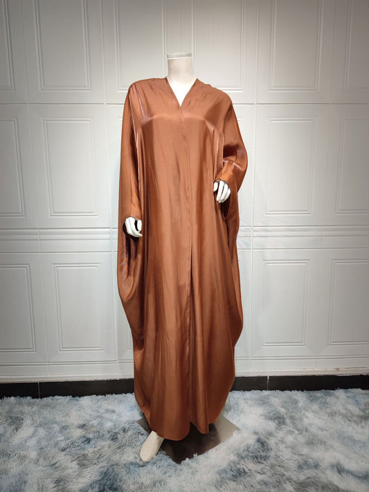 Fashion Fil-Lumiere Satin Solid Color Batwing Sleeve Robe