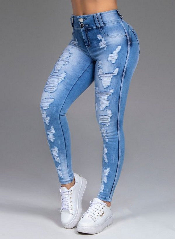 Hot Rea Dam Jeans Rippade Hål Visa Tunna Stretch Jeans Byxor Dam Byxor