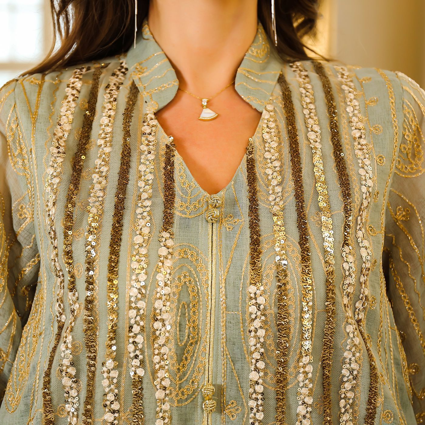 Muslimsk dräkt med paljettklänning för kvinnor