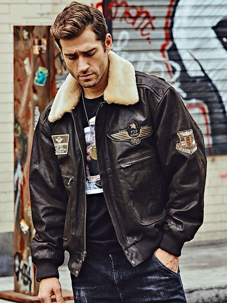 Pälskrage för män med jacka i bomullsläder