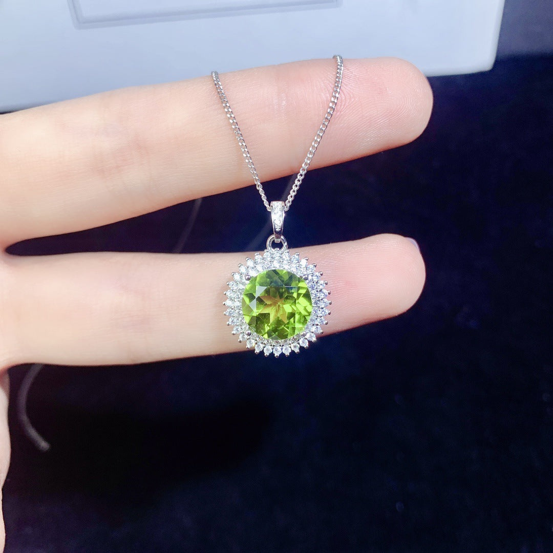 Natural Olivine Pendant Silver Female Accessories