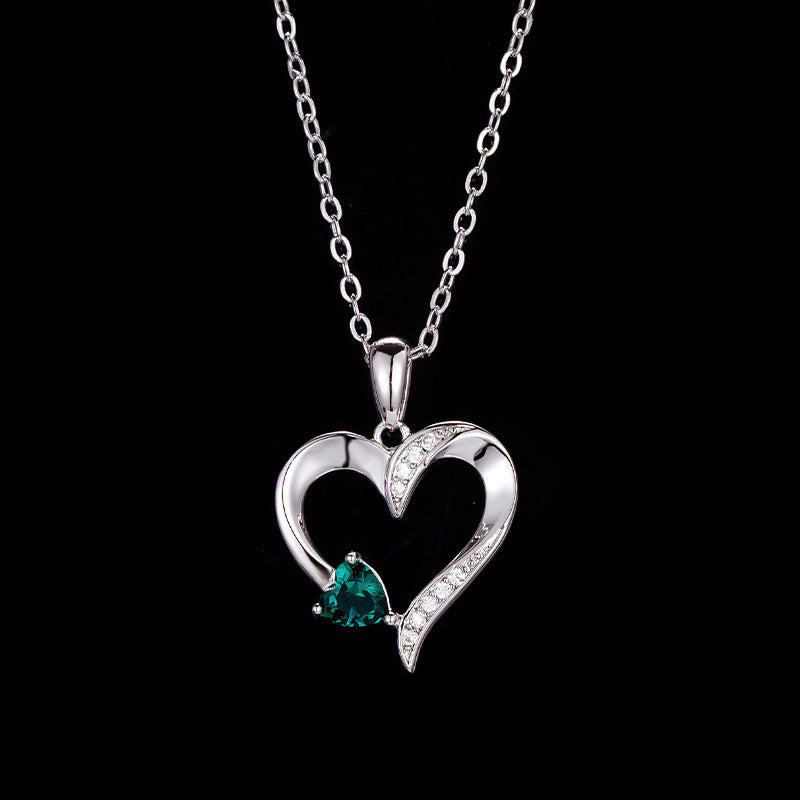 Love Heart Necklace Birthstones Clavicle Chain