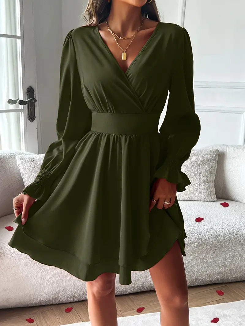 Women's Double-layer Skirt V-neck Tight Waist Dress