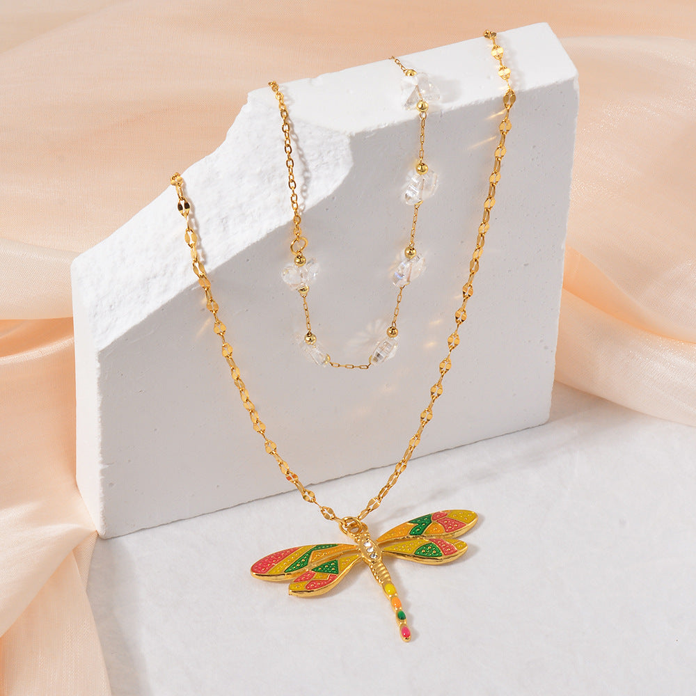 Colorful Dragonfly Beaded Titanium Necklace