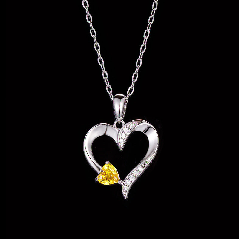 Love Heart Necklace Birthstones Clavicle Chain