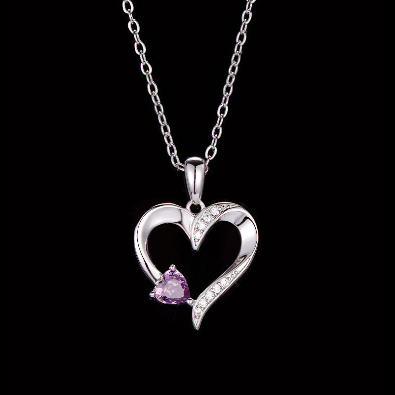 Love Heart Necklace Birthstones Clavicle Chain