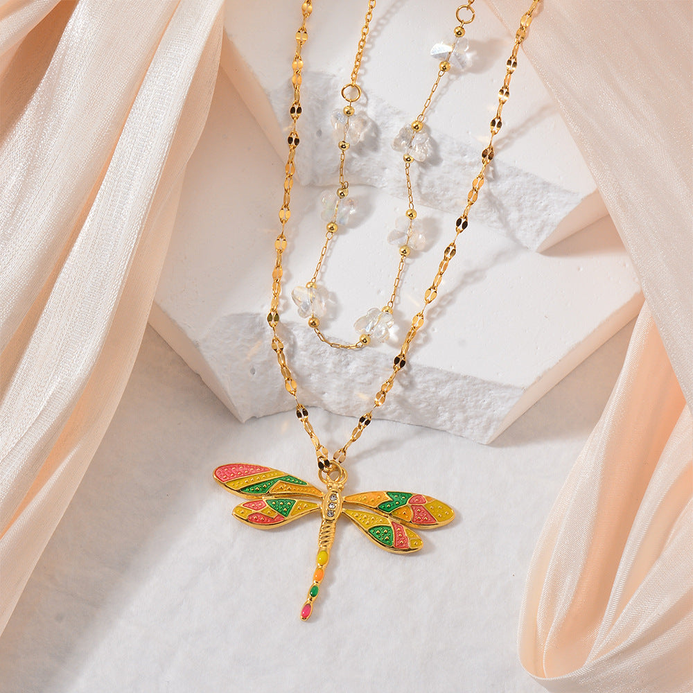 Colorful Dragonfly Beaded Titanium Necklace