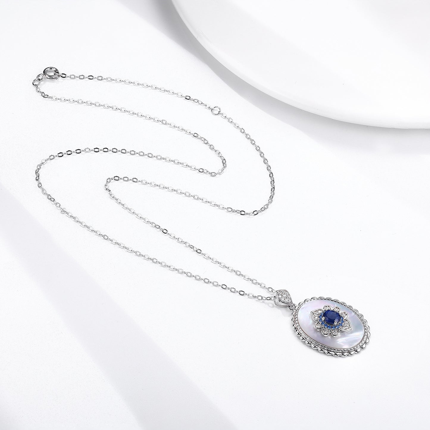 Sapphire Diamond Pendant 925 Sterling Silver  Chain Necklace For Women