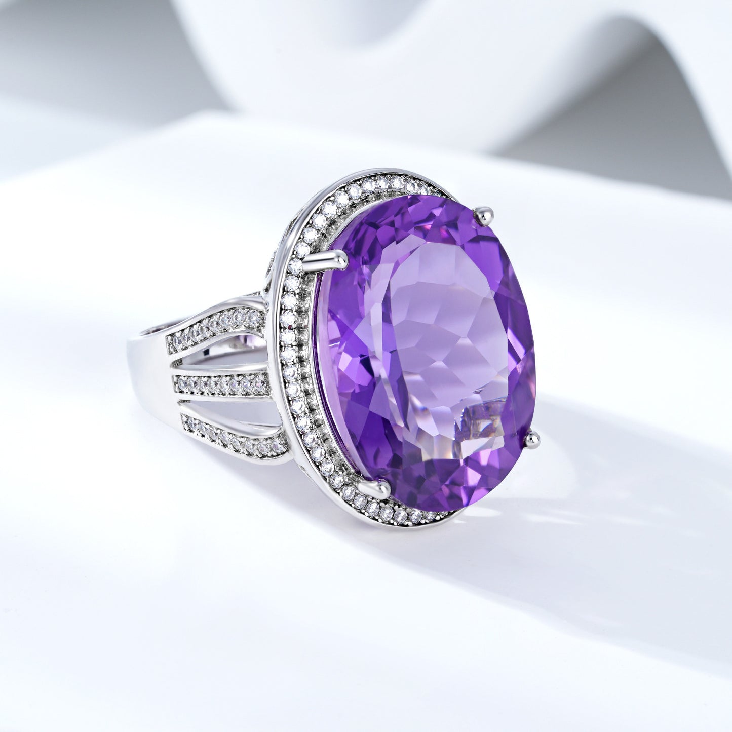 Natural Amethyst Ring Luxury Gem Jewelry Temperament S925 Silver