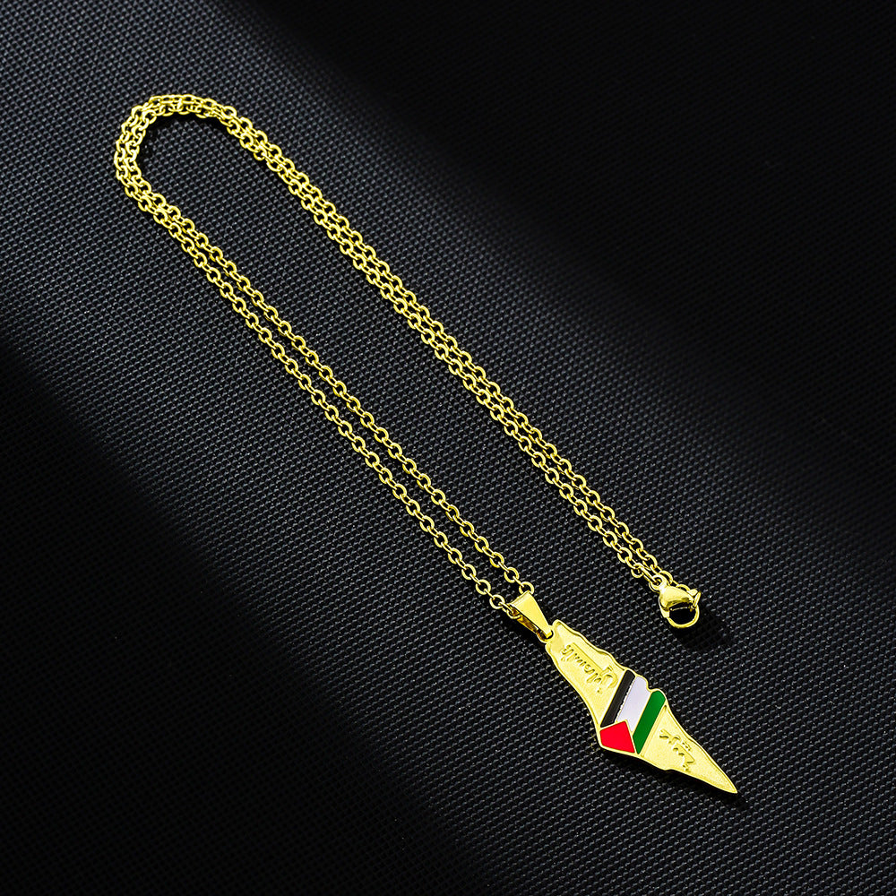 Stainless Steel  Palestine Map Necklace