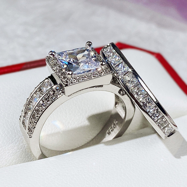 Fashion Wedding Ring Set For Women Dazzling Square