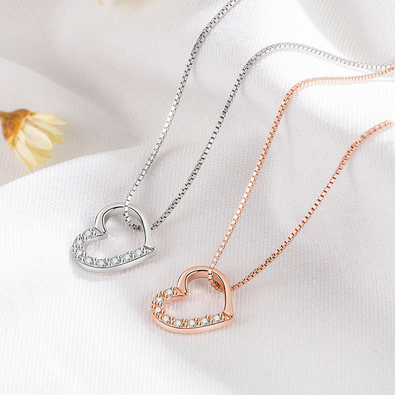 S925 Sterling Silver Love Heart Necklace Jewelry