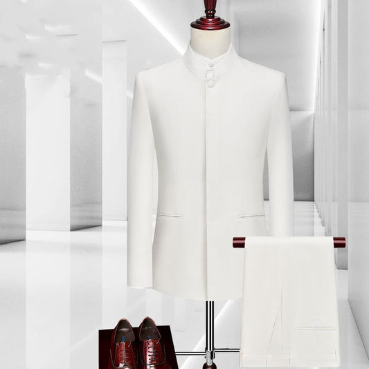 Men's Suit Set White Zhongshan Suit