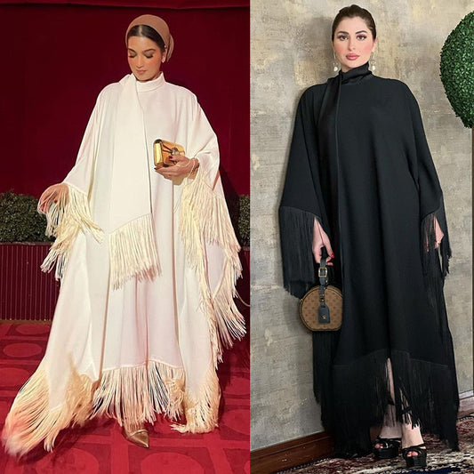 Muslim Women Batwing Sleeve Tassel Kaftan High Fashion Dress