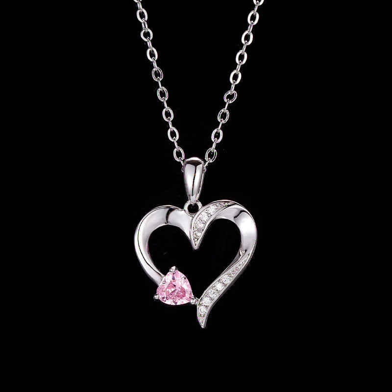 Love Heart Necklace Birthstones Clavicle Chain