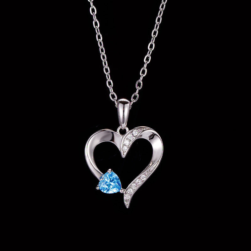 Love Heart Necklace Birthstones Clavicle Chain