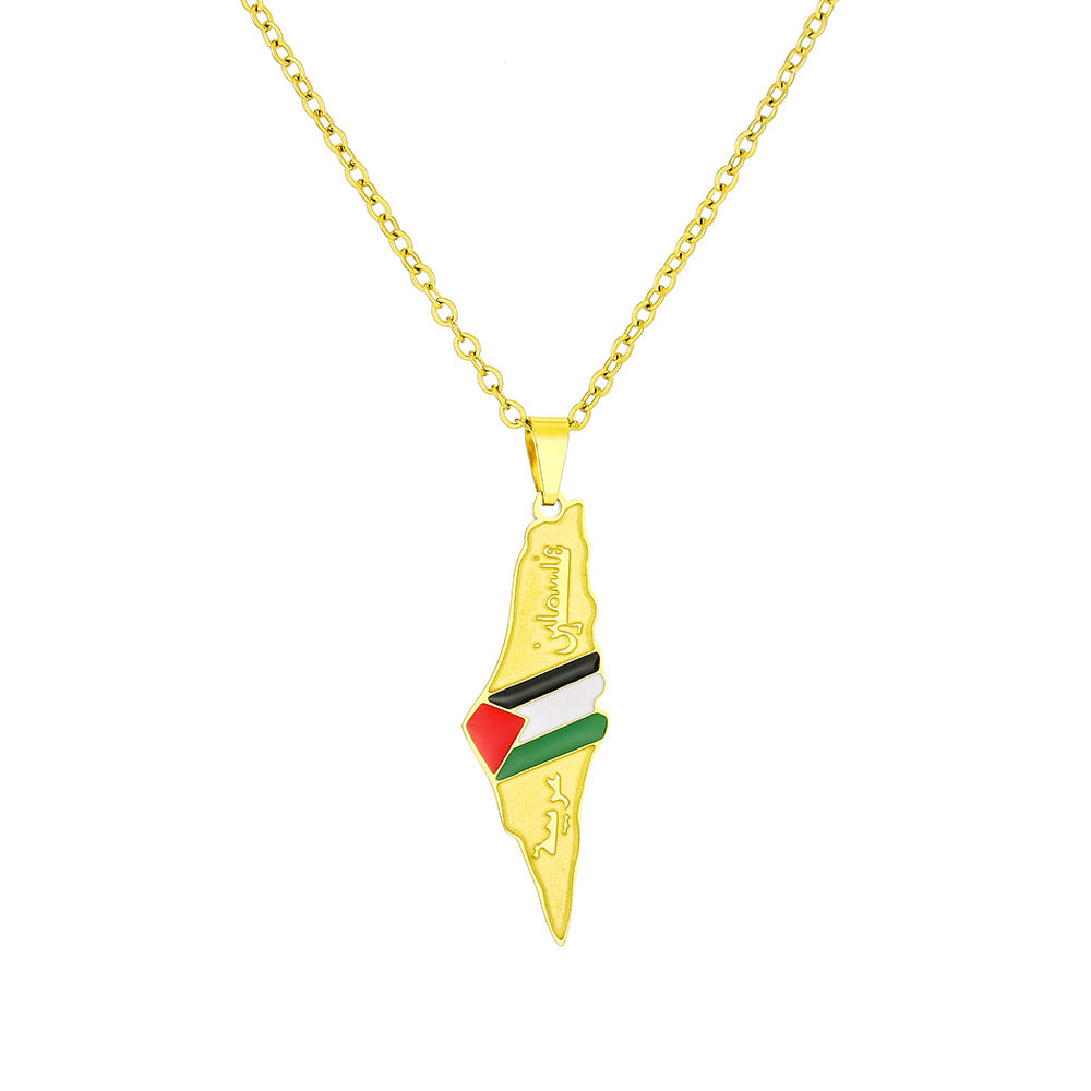 Stainless Steel  Palestine Map Necklace