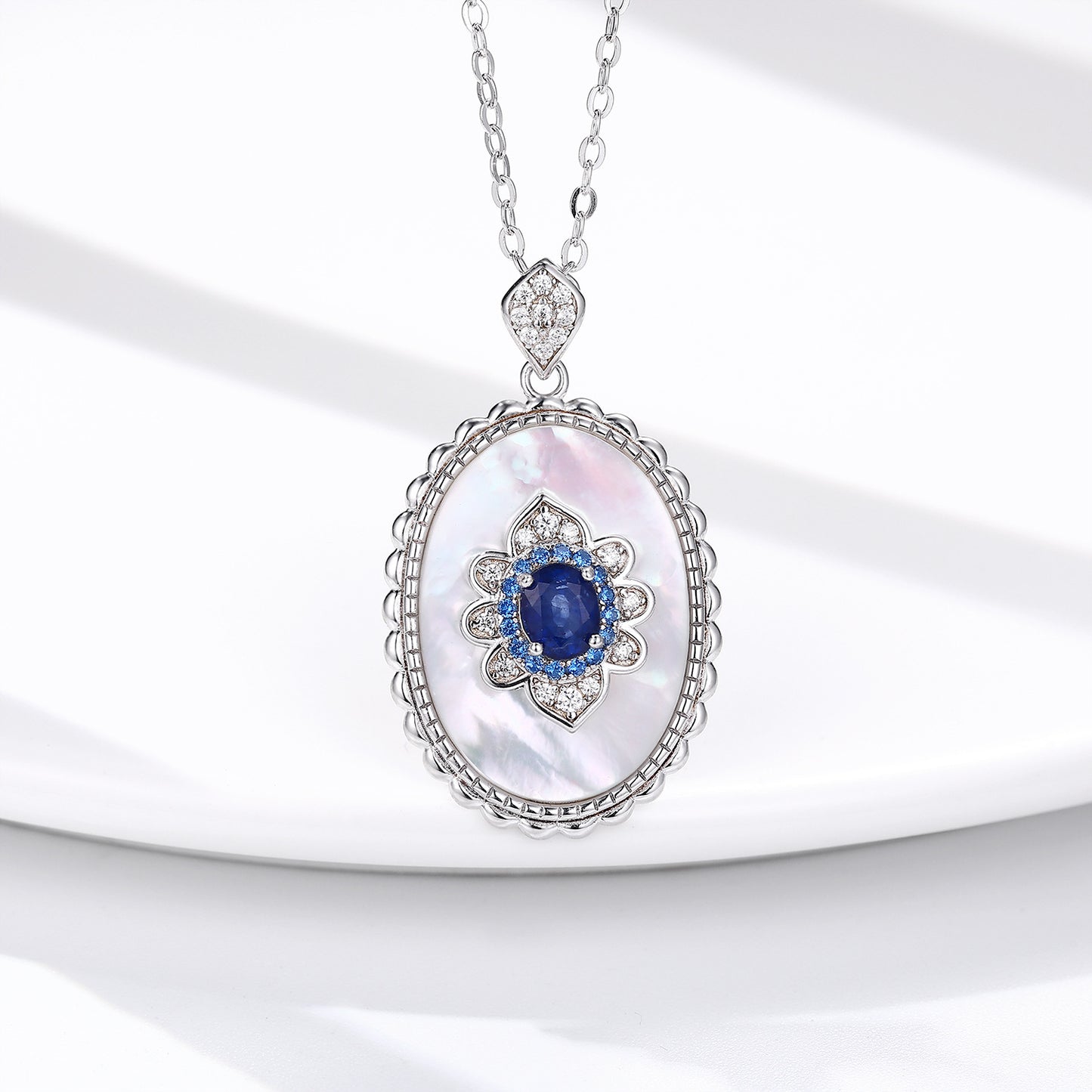 Sapphire Diamond Pendant 925 Sterling Silver  Chain Necklace For Women