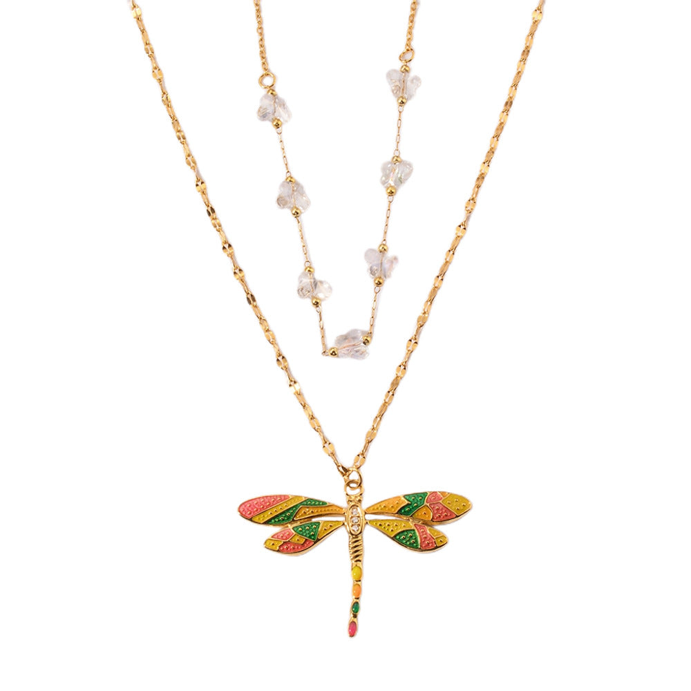 Colorful Dragonfly Beaded Titanium Necklace